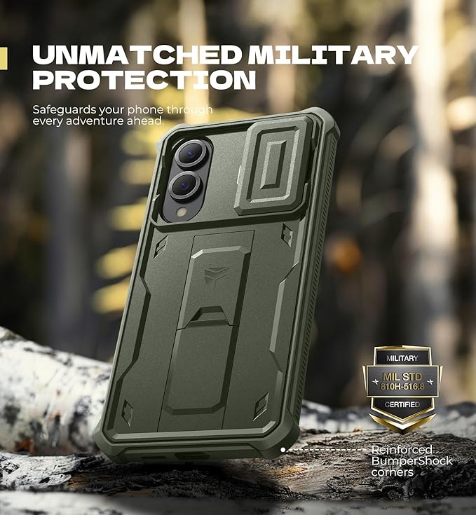 Dexnor for Samsung Galaxy S25 Edge Case with Upgraded Slide Camera Cover & 2 Front Frames & Built-in Screen Protector & Kickstand, Heavy-Duty Rugged Case Full-Body Bumper Protective Cover,Army Green