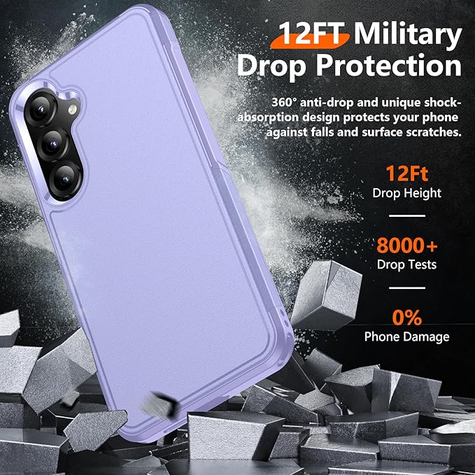 Red2Fire for Samsung Galaxy S25 Case, [Military Grade Drop Protection] Heavy Duty Full Body Shockproof Protection Non-Slip Phone Case for S25 Case 6.2 inch,Light Purple