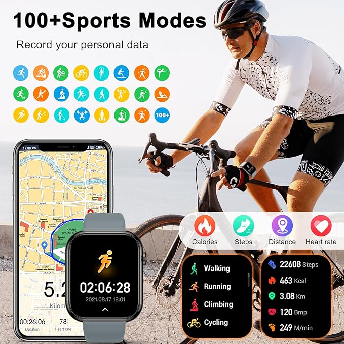 Smart Watch for Men Women Fitness: Waterproof Make/Answer Call Smart Watches for Men Digital Mens watches Step Tracker Smartwatch Android Phones iPhone Samsung Compatible Heart Rate Monitor Gray