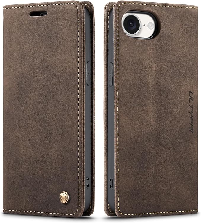 QLTYPRI Case for iPhone 16e, Vintage PU Leather Wallet Case Card Slot Kickstand Magnetic Closure Shockproof Flip Folio Cover for iPhone 16e - Coffee Brown
