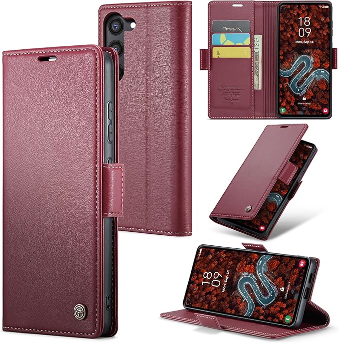 Case for Samsung Galaxy S24 Plus Wallet Case, RFID Blocking PU Leather Flip Folio Cover Card Holder Kickstand Shockproof Phone Case Compatible with Samsung Galaxy S24 Plus, Red