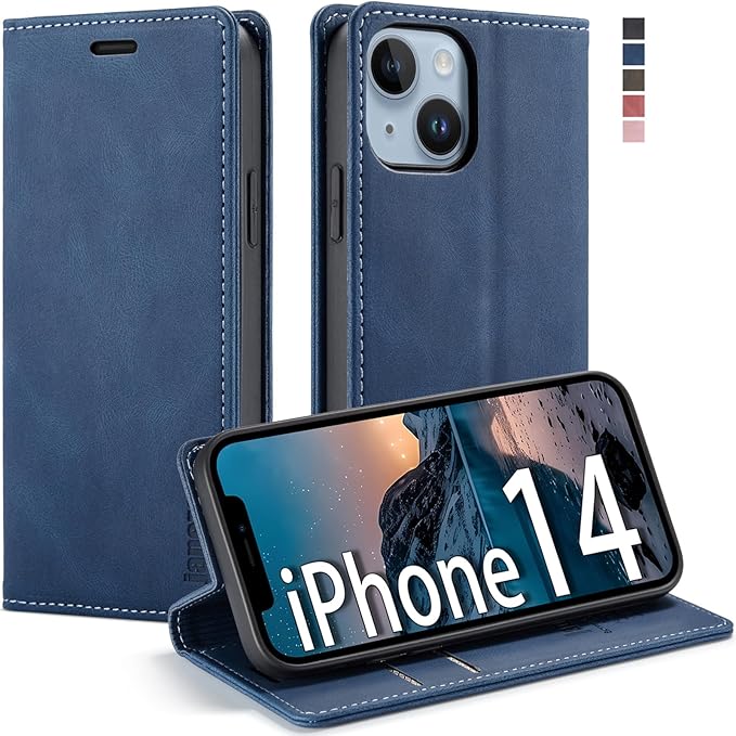 japezop iPhone 14 Case, iPhone 14 Wallet Case with [RFID Blocking] Card Holder Kickstand Magnetic,Leather Flip Case Wallet for iPhone 14 5G 6.1 Inch (Blue)