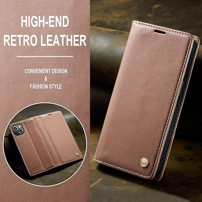 QLTYPRI Case for iPhone 14, Vintage PU Leather Wallet Case Card Slot Kickstand Magnetic Closure Shockproof Flip Folio Book Case Cover for iPhone 14(6.1 inch) - Rose Gold