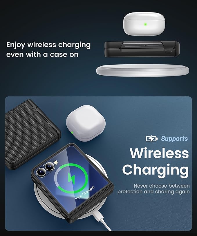 Vihibii for Samsung Galaxy Z Flip 7 Case with Kickstand & Rugged Hinge Protection & Outer Screen Protector & Non-Slip Texture, Shockproof Full Body Cover Case for Samsung Galaxy Z Flip 7 2025, Black