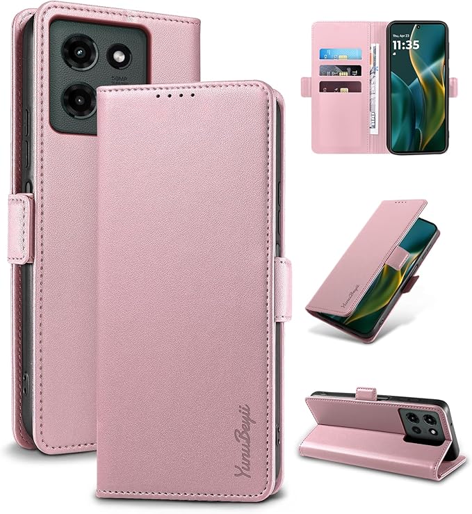 Wallet Flip Case for Moto G 5G (2025) - [RFID Blocking] Luxury PU Leather Card Holder Magnetic Phone Cover with Kickstand,Shockproof Protective Case,Pink