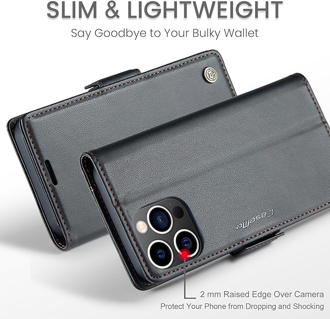 SINIANL iPhone 15 Pro Wallet Case with RFID Blocking, Magnetic Clasp, Kickstand, Leather Book Folio for Women & Men - Black
