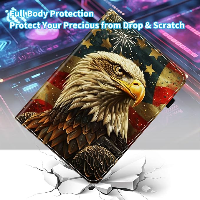Case for Samsung Galaxy Tab S9 FE 5G 10.9 Inch/Galaxy Tab S9 11 Inch 2023,Card Slot PU Leather TPU Case Pen Holder Auto Wake Sleep,Eagle American Flag