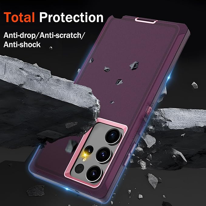 for Samsung Galaxy S23 Ultra Case with [2 Pack] HD Screen Protector, [Military-Grade] Shockproof Dust/Drop Proof 3-Layer Full Body Protection Heavy Duty Case for Galaxy S23 Ultra, Deep Purple