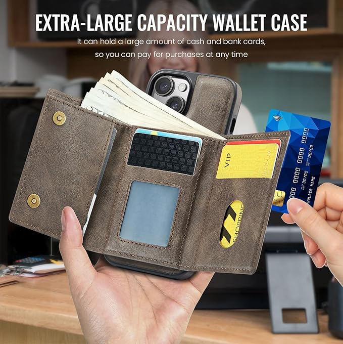 Asuwish Phone Case for iPhone 14 6.1 inch Wallet Magnetic Detachable Cell Cover with Wireless Charging and RFID Blocking Credit Card Holder Flip Stand iPhone14 5G i i-Phone i14 14Case Women Men Coffee