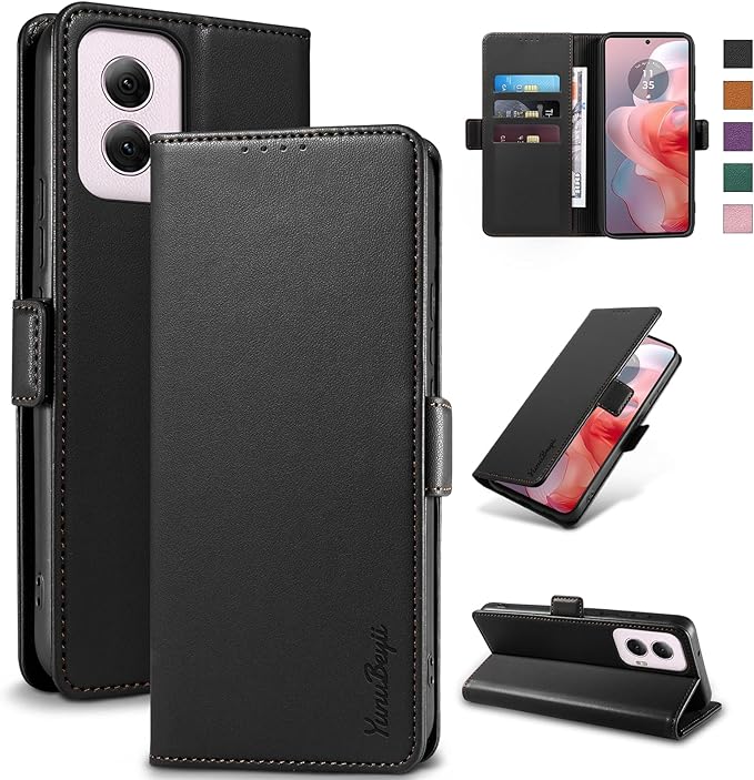 Wallet Flip Case for Moto G Power (2024) - [RFID Blocking] Luxury PU Leather Card Holder Magnetic Phone Cover with Kickstand,Shockproof Protective Case,Black