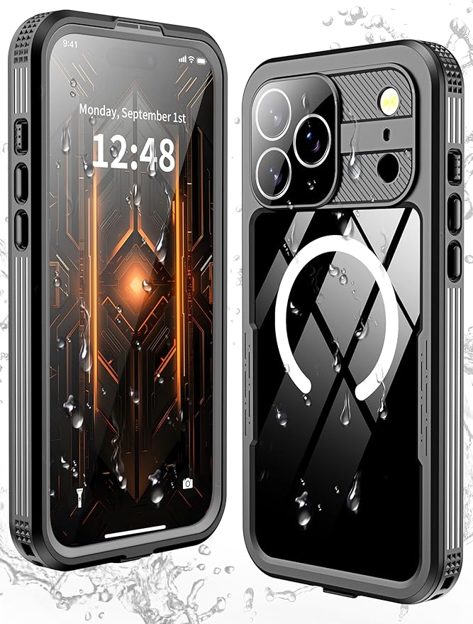 GOLDJU Magnetic for iPhone 17 Pro Max Case-Waterproof, Built-in Screen & Camera Protector-IP68 Underwater Full Body 16FT Military Dropproof Shockproof Case for 17 Pro Max 6.9''- Black