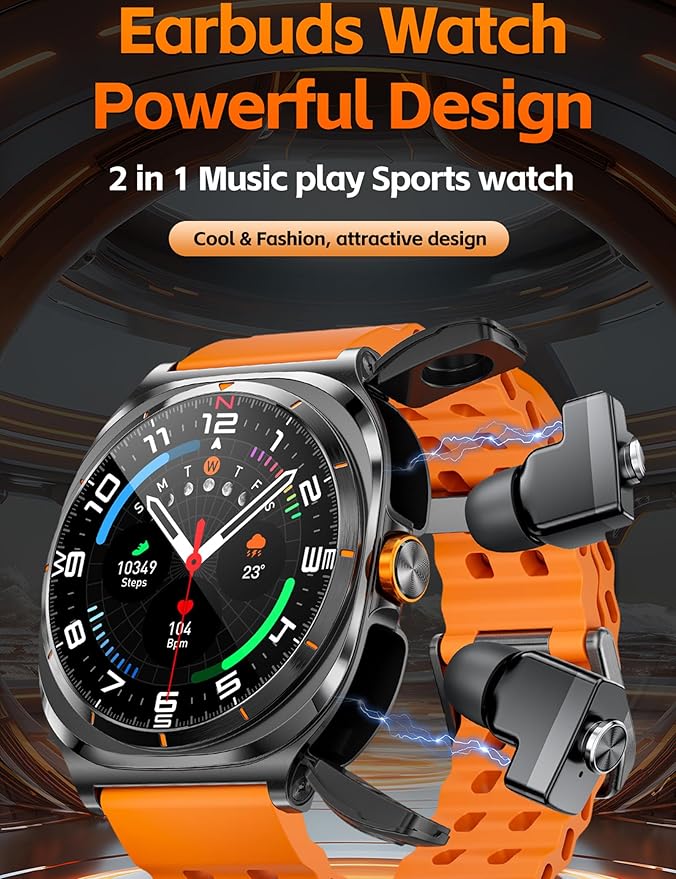 ZJX Smartwatch with Earbuds, 2-in-1 Sports Watch with Pedometer, 1.53-inch Rugged Fitness Watch, Calorie, Sleep Monitor, Heart Rate Monitor, 100+ Exercise Modes for iOS and Android