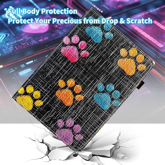 Case for Samsung Galaxy Tab S9 FE 5G 10.9 Inch/Galaxy Tab S9 11 Inch 2023,Card Slot PU Leather TPU Case Pen Holder Auto Wake Sleep,Colorful Paw