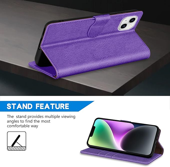 ZZXX for iPhone 14 Wallet Case with [RFID Blocking] Card Slot Kickstand Magnetic Closure Leather Flip Fold Protective Phone Case for iPhone 14 Case Wallet(Purple-6.1 inch)