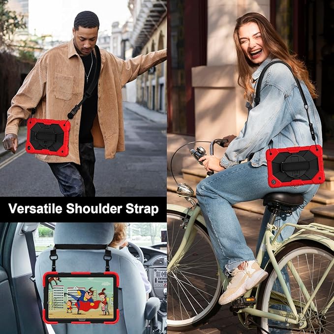 Case for Samsung Galaxy Tab A9+ 11 Inch 2023 (X210/X216/X218), Heavy Duty Shockproof Rugged 360 Rotating Hand Strap Protective Case for Galaxy Tab A9 Plus Tablet, Red+Black