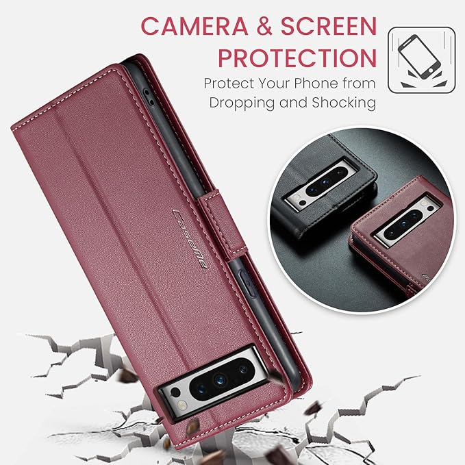 for Google Pixel 8 Pro Case, Premium PU Leather Wallet Case Flip Cover with [RFID Blocking][Card Holder][Stand Function] Shockproof Protective for Google 8 Pro, Red