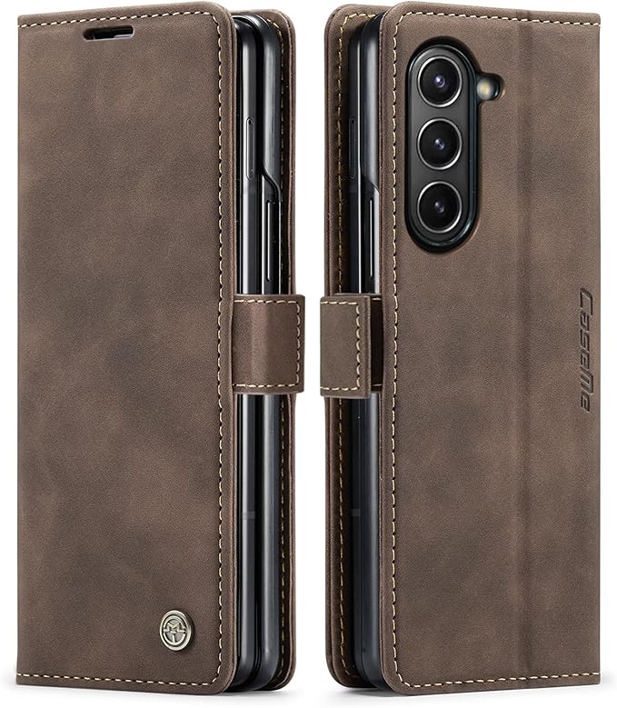 for Samsung Galaxy Z Fold5 Case, Flip Wallet Leather Case with Card Holder Magnetic Closure Shockproof Kickstand Protective Phone Cases Cover for Samsung Galaxy Z Fold5,Coffee