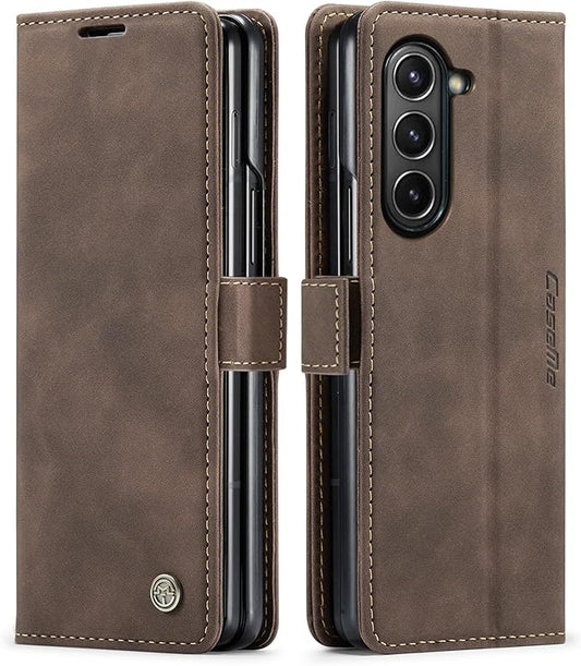 for Samsung Galaxy Z Fold5 Case, Flip Wallet Leather Case with Card Holder Magnetic Closure Shockproof Kickstand Protective Phone Cases Cover for Samsung Galaxy Z Fold5,Coffee