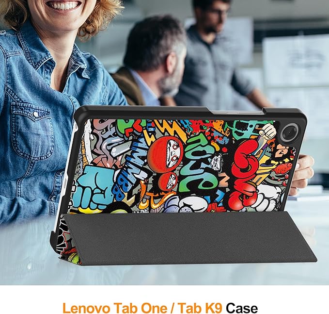 Case for Lenovo Tab One 8.7'' / Tab K9 Case, Folding Folio Ultra-Thin PU Leather Stand Case Cover with Auto Wake/Sleep for Lenovo Tab K9 8.7 Inch Graffiti