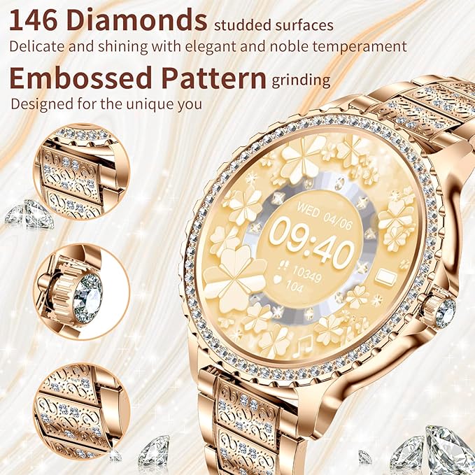 GADIXY Smart Watches for Women(Make/Answer Call) with Diamond:1.32" Fitness Tracker Watch for HR/Blood Pressure/SpO2/Sleep Monitor,Digital Running Watches for Women Android/iOS,3 Strips