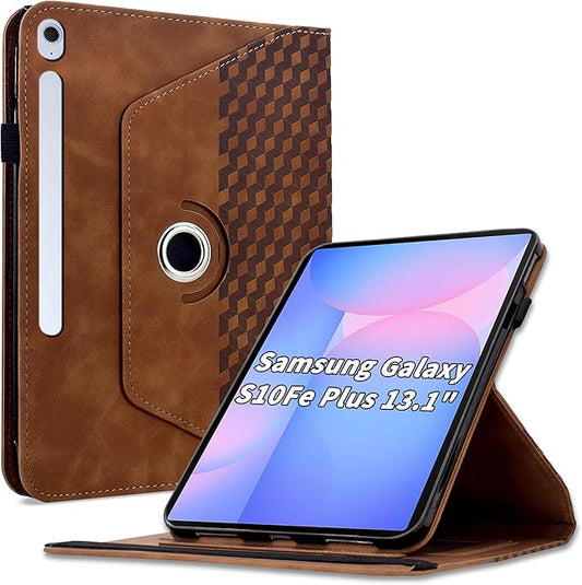 Case for Samsung Galaxy Tab S10 FE Plus 13.1 Inch 2025 (SM-X620/X626),360 Degree Rotating PU Leather Folio Protective Cover with Auto Sleep/Wake,Card Holder&Shoulder Strap for Woman Man,Brown