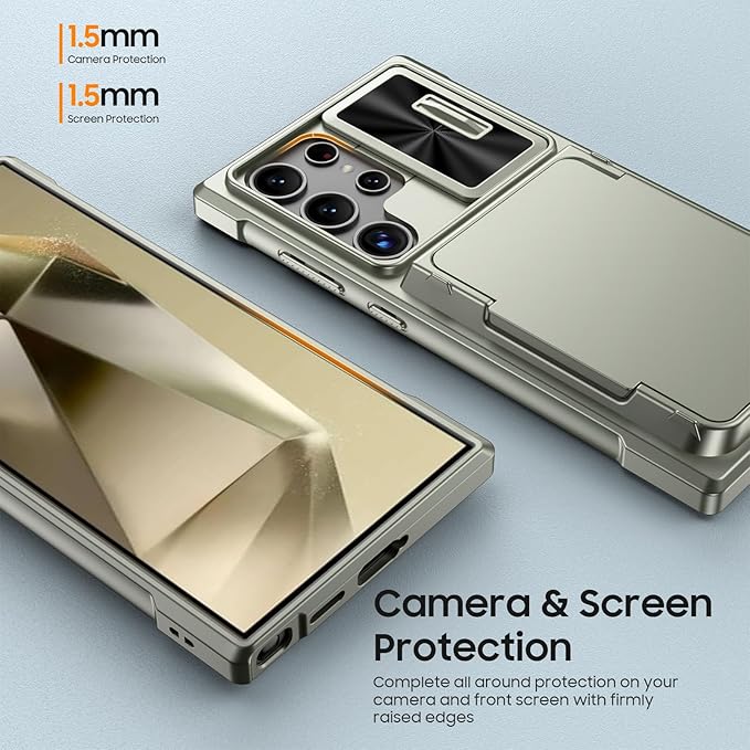 for Samsung Galaxy S24 Ultra Wallet Case with RFID Blocking Card Holder & Camera Cover & Kickstand, Full Body Shockproof Case for S24 Ultra 6.8Inch 2024-Champagne Primary Titanium(Upgraded)