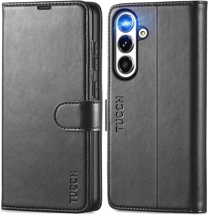 TUCCH Case Wallet for Galaxy S25 Plus 5G, Kickstand [RFID Blocking] Card Holder, Folio Magnetic PU Leather [TPU Shockproof Interior Case] Protective Folio Cover Compatible with Galaxy S25 Plus, Black