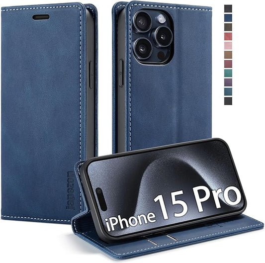 japezop iPhone 15 Pro 5G Wallet Case with [RFID Blocking],Card Holder Kickstand Magnetic,Leather Flip Case Wallet for iPhone 15 Pro 5G 6.1 Inch(Blue)