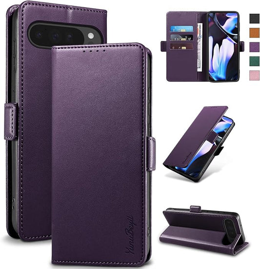 Wallet Flip Case for Google Pixel 9 Pro XL - [RFID Blocking] Luxury PU Leather Card Holder Magnetic Phone Cover with Kickstand,Shockproof Protective Case,Purple