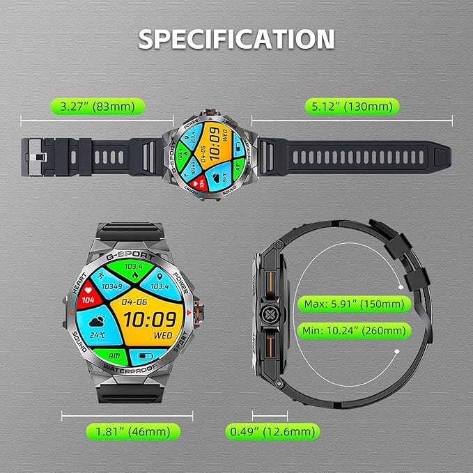 Military Smart Watch for Men with 1.43'' AMOLED Always On Display Watch 300mAh Battery Rugged Smartwatch with Heart Rate Blood Oxygen Sleep Monitor Fitness Tracker for iPhone Android (Stainless Steel)
