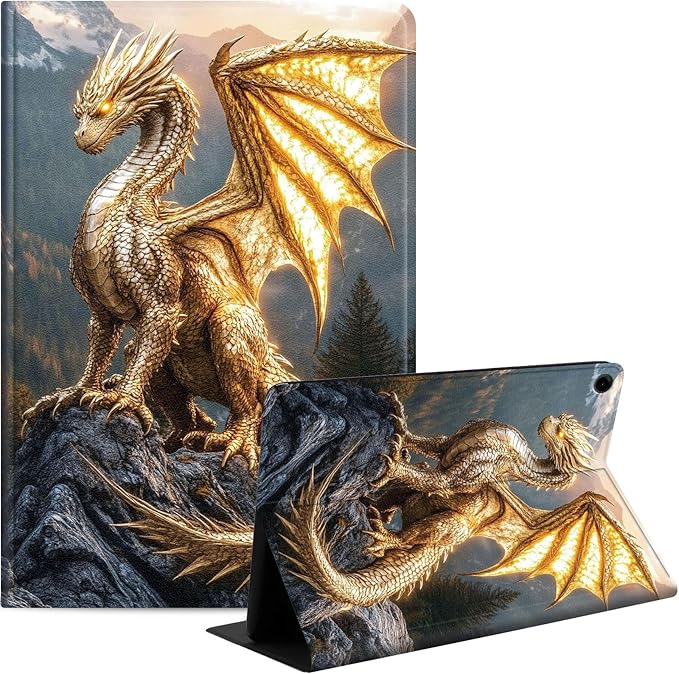 Case for Samsung Galaxy Tab A9 8.7-Inch 2023, Slim PU Leather Stand Cover with Auto Wake/Sleep, Multi-Angle Viewing & Shockproof, Golden Dragon