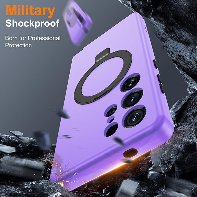 Designed for Samsung Galaxy S25 Ultra Case with Magnetic Ring Stand [Compatible with Mag-Safe][Military Grade Drop Protection][Build in Kickstand] S25 Ultra Phone Case 6.9",Light Purple