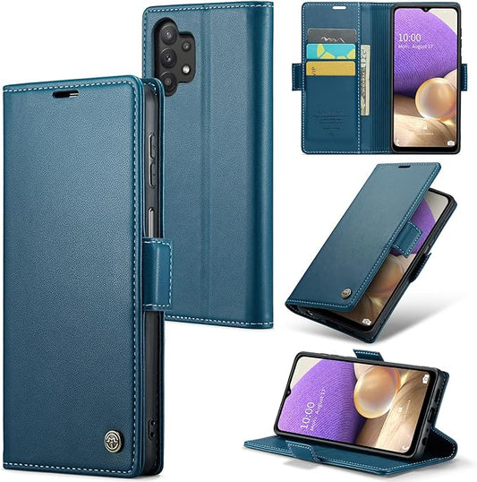 for Samsung Galaxy A32 5G Case, Premium PU Leather Wallet Case Flip Cover with [RFID Blocking][Card Holder][Stand Function] for Samsung Galaxy A32 5G (Non 4G Version), Blue