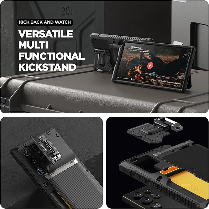 VRS DESIGN Damda Glide DuoGuard for Samsung Galaxy S24 Ultra Phone Case (2024), Premium Sturdy Fully Covered Camera Lens Protection Cover Card Holder Wallet Case (Logo Black)