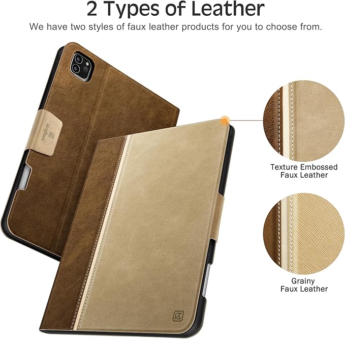 KingBlanc Case for iPad Pro 11 inch (M4) 2024 with Pencil Holder, Vegan Leather Smart Stand Cover, Auto Sleep Wake, Support Pencil Pro/(USB-C), Angles for Viewing/Writing, Durable Protection, Beige