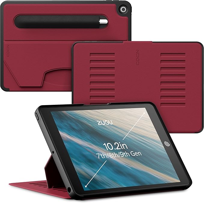 ZUGU Case for 10.2 Inch iPad 9th Generation Case 7th / 8th Generation (2021/2020/2019), Protective, Thin, Sleek Design, Magnetic Stand, Sleep/Wake Cover, Magnetic Cover, Red
