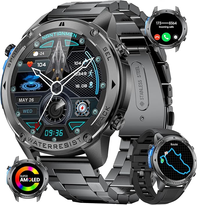 LIGE GPS Military Smart Watch for Men, Compass GPS Running Watch, 170+ Sport Modes Fitness Tracker Watch, 1.43'' AMOLED Smart Watches, Rugged Smart Watch for Android iOS