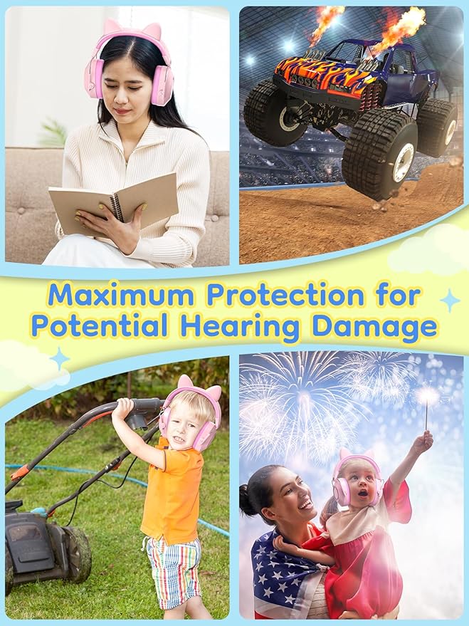 Dr.meter Ear Muffs for Noise Reduction: 32dB SNR Noise Cancelling Headphones for Kids with Adjustable Head Band, Kid Ear Hearing Protection for Autism Sensory, Monster Truck, Concert w/DIY Stickers