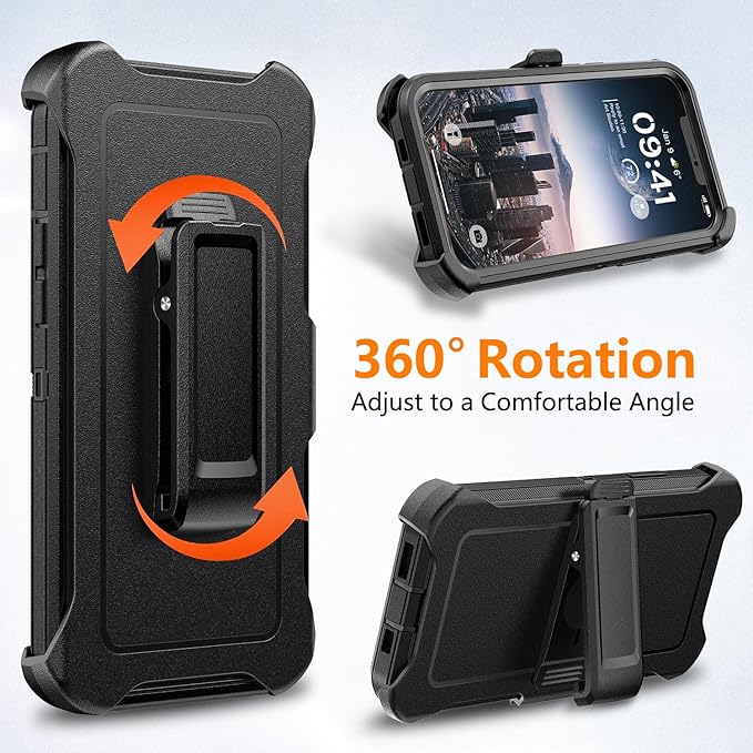 for iPhone 12 & 12 Pro Case with Belt Clip Holster, Anti-Shock, Anti-Slip, Compatible with MagSafe, 3-Layer Drop Protection, Heavy Duty Magnetic Phone Case Cover 12 6.1", Black