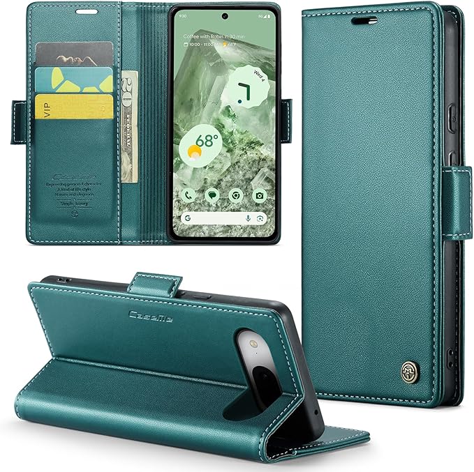 for Google Pixel 8A Case, Premium PU Leather Wallet Case Flip Cover with [RFID Blocking][Card Holder][Stand Function] Shockproof Protective for Google 8A, Blue-Green