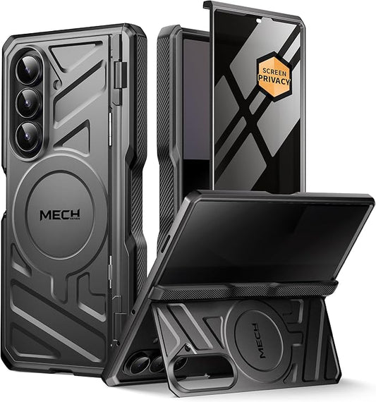 TONGATE for Galaxy Z Fold 7 Case with Privacy Screen Protector, [Compatible with MagSafe][Anti Spy] Shockproof Phone Case, Built-in Stand & Belt Clip & Hinge Cover for Samsung Z Fold 7 2025 8", Black