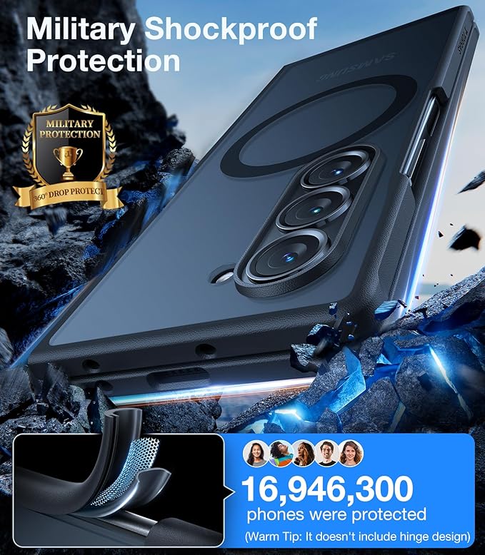 TORRAS for Samsung Galaxy Z Fold 6 Case with Screen Protector, [Compatible with Magsafe] [Military Grade Drop Tested] Translucent Slim Phone Magnetic Shockproof Case ONLY for Z Fold 6, Black