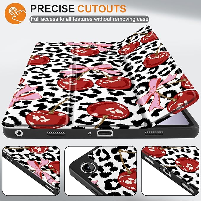 MEEgoodo Case for Samsung Galaxy Tab A9 Plus 11 inch Cover 2024 2023 with S Pen Holder, A9+ Smart Tablet Cases with Leather Trifold Stand+Soft TPU Back Shell+Smart Auto Wake/Sleep, Leopard & Cherry