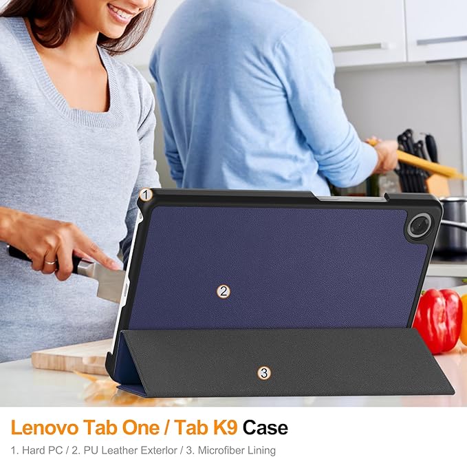 Case for Lenovo Tab One 8.7'' / Tab K9 Case, Folding Folio Ultra-Thin PU Leather Stand Case Cover with Auto Wake/Sleep for Lenovo Tab K9 8.7 Inch Navy Blue