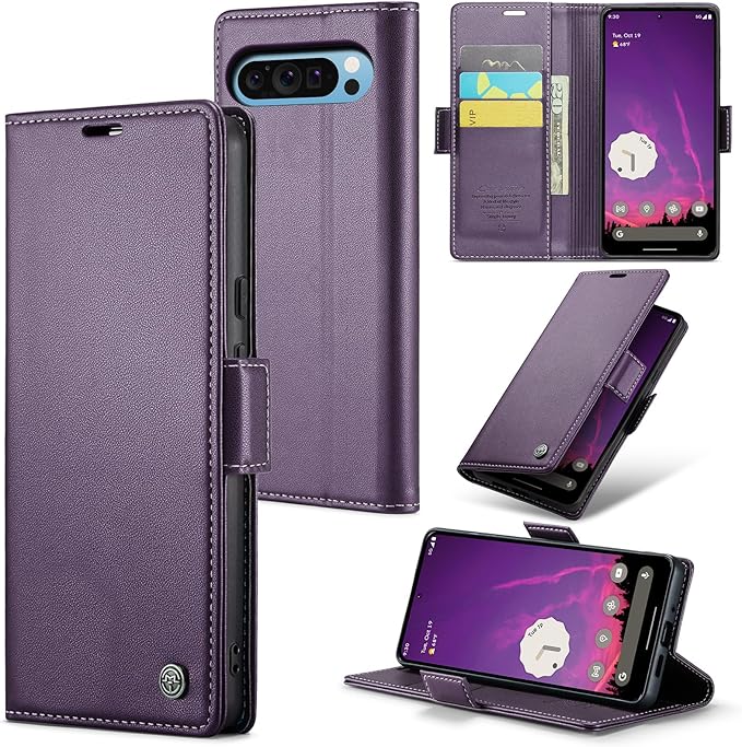 for Google Pixel 9 Pro XL Case, Premium PU Leather Wallet Case Flip Cover with [RFID Blocking][Card Holder][Stand Function] Shockproof Protective for Google 9 Pro XL, Purple
