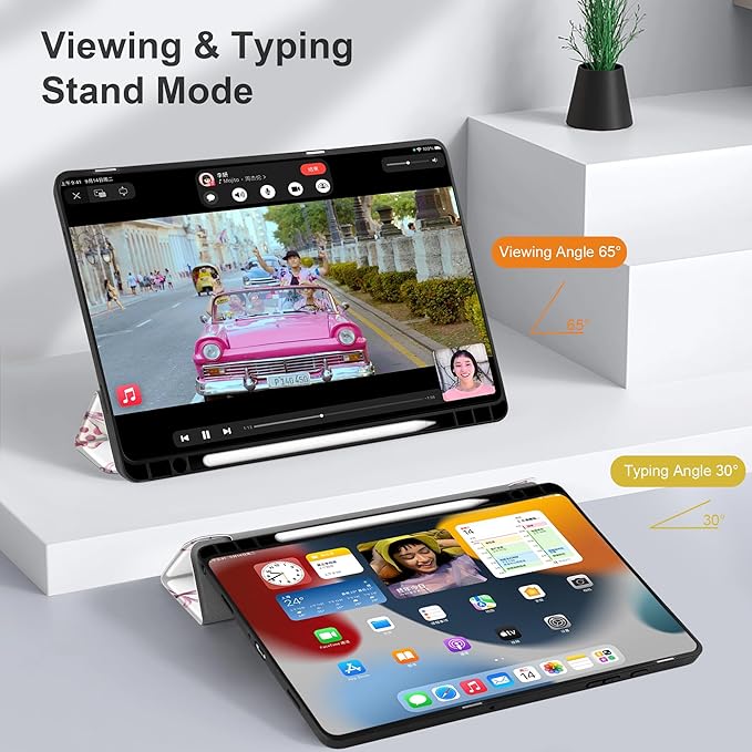 MEEgoodo Case for Samsung Galaxy Tab A9 Plus 11 inch Cover 2024 2023 with S Pen Holder, A9+ Smart Tablet Cases with Leather Trifold Stand+Soft TPU Back Shell+Smart Auto Wake/Sleep, Watercolor Bows