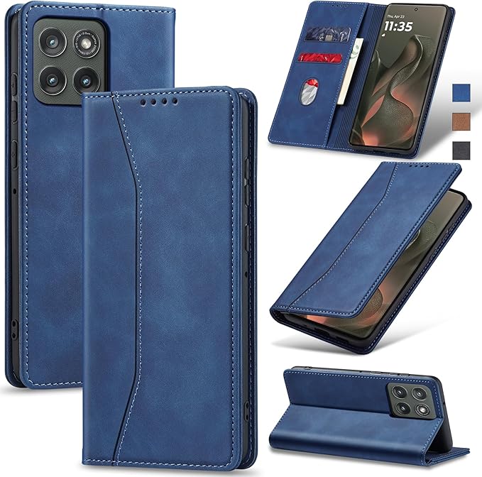 Jasonyu Flip Wallet Case for Motorola Edge (2025)/Edge 60/60 Pro/60 Fusion,Leather Magnetic Folio Cover with Card Holder,Kickstand - TPU Shockproof Durable Protective Phone Case,Blue