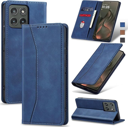 Jasonyu Flip Wallet Case for Motorola Edge (2025)/Edge 60/60 Pro/60 Fusion,Leather Magnetic Folio Cover with Card Holder,Kickstand - TPU Shockproof Durable Protective Phone Case,Blue