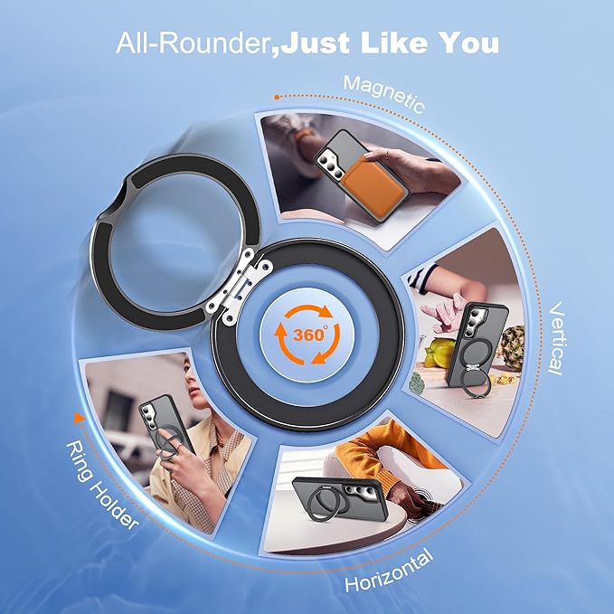 for Samsung Galaxy S23 Plus Case with 360°Rotatable Magnetic Ring Stand Compatible with Mag-Safe Military Standard Protection Shockproof Matte Translucent Phone Cases for Galaxy S23 Plus,Black