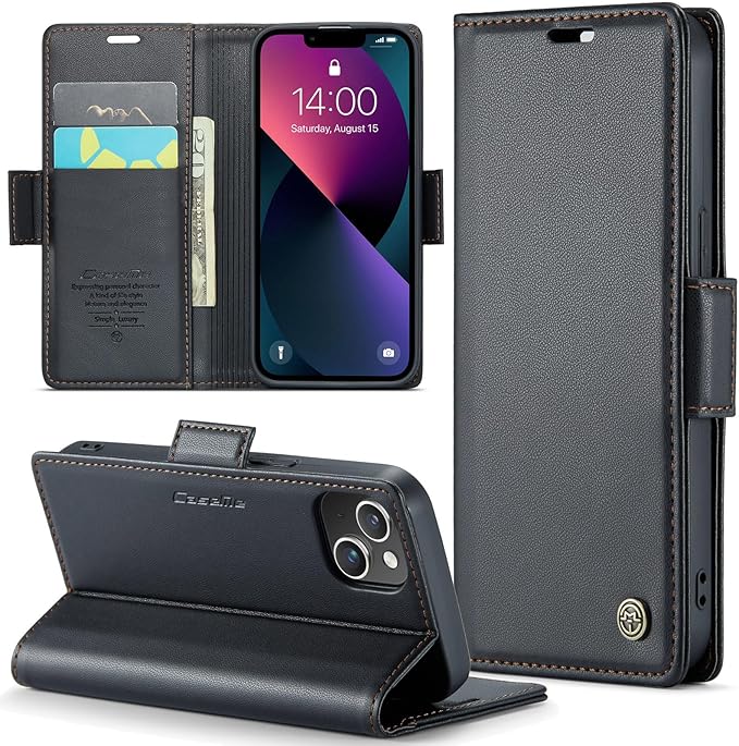 for iPhone 13 Mini Case, Premium PU Leather Wallet Case Flip Cover with [RFID Blocking][Card Holder][Stand Function] Shockproof Protective for iPhone iPhone 13 Mini 5.4 inch, Black